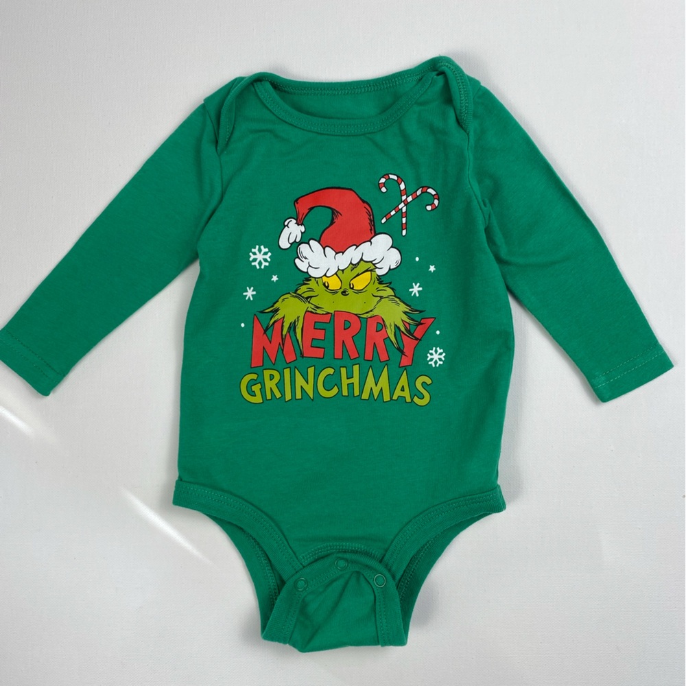 The Grinch Merry Grinchmas Green Bodysuit size 0-3 Months